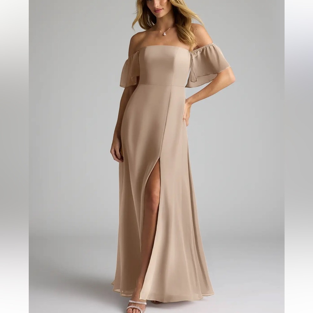 Azazie Sue Strapless Dress with Slit Taupe Size A10